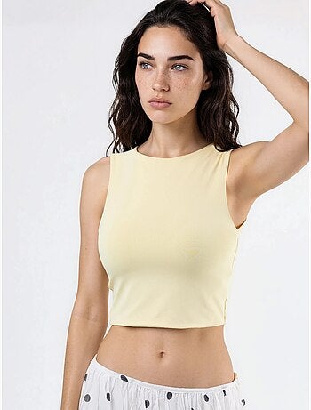 Mouwloze gebreide blouse met boothals busem