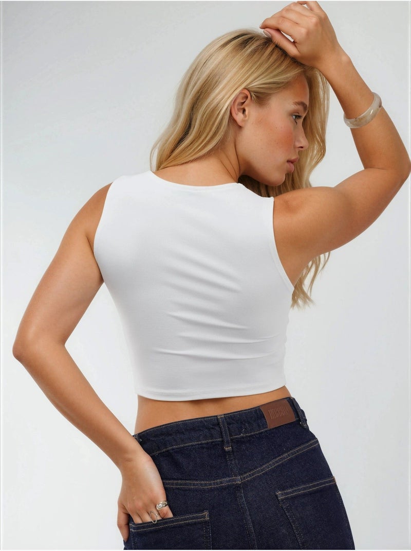 Mouwloze gebreide blouse met boothals busem Wit - Kiabi
