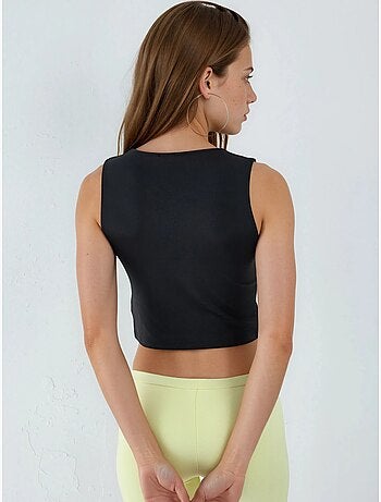Mouwloze gebreide blouse met boothals busem