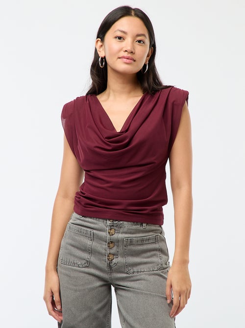 Mouwloze, gedrapeerde top met watervalhals - Kiabi