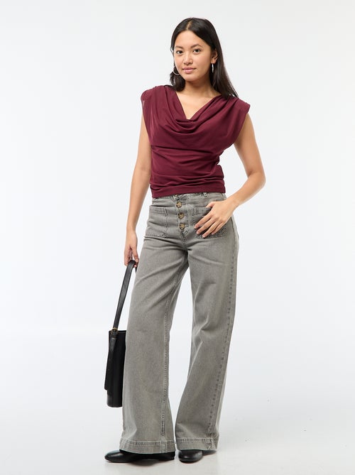 Mouwloze, gedrapeerde top met watervalhals - Kiabi