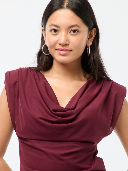 Mouwloze, gedrapeerde top met watervalhals - Kiabi