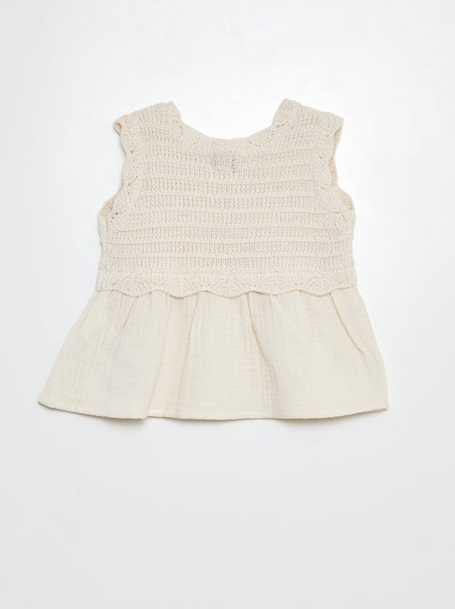 Mouwloze gehaakte sweater met zoom van katoenvoile - Kiabi