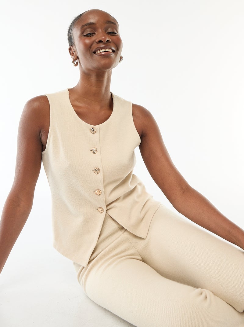 Mouwloze geknoopte top van zacht tricot Biege - Kiabi