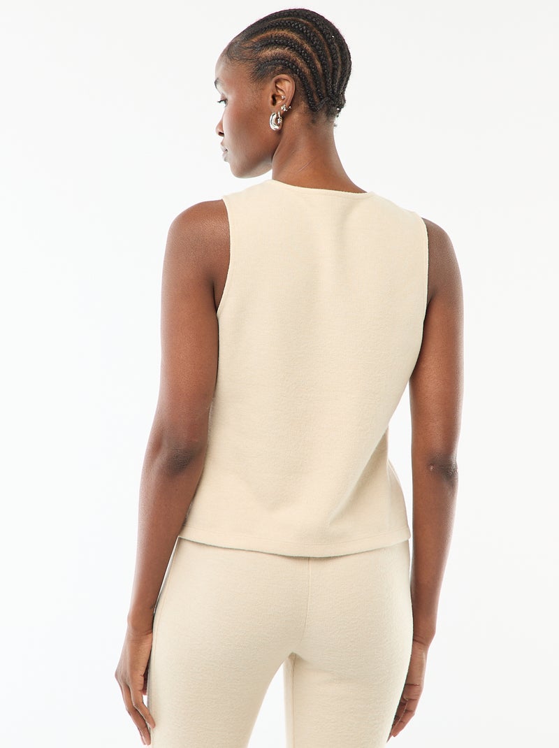 Mouwloze geknoopte top van zacht tricot Biege - Kiabi