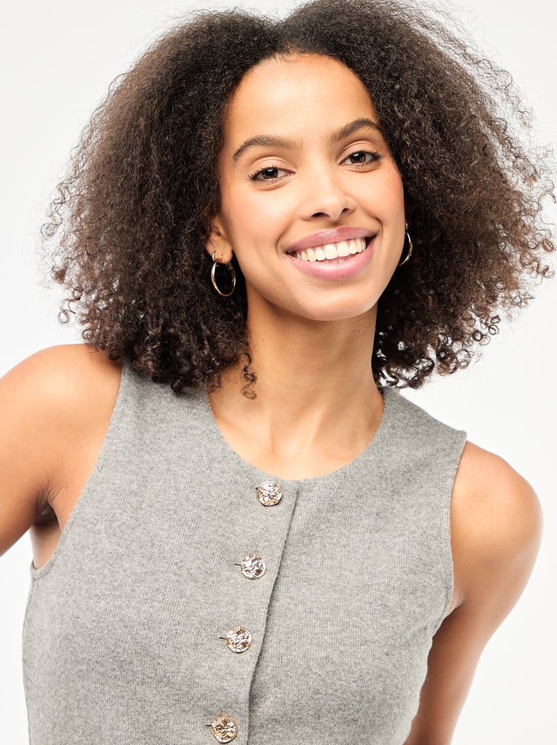 Mouwloze geknoopte top van zacht tricot Grijs - Kiabi