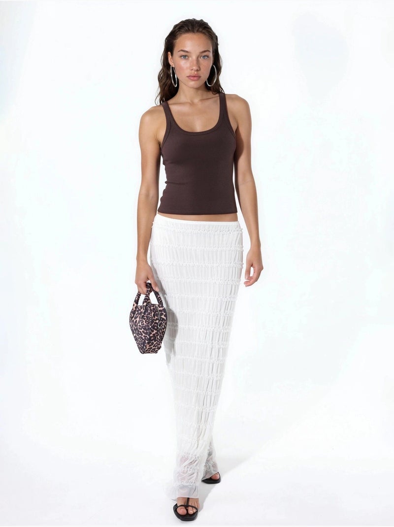 Mouwloze geribde tanktop met u-hals busem Bruin - Kiabi