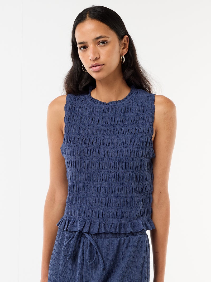 Mouwloze gesmockte top Blauw - Kiabi