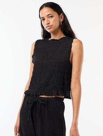Mouwloze gesmockte top