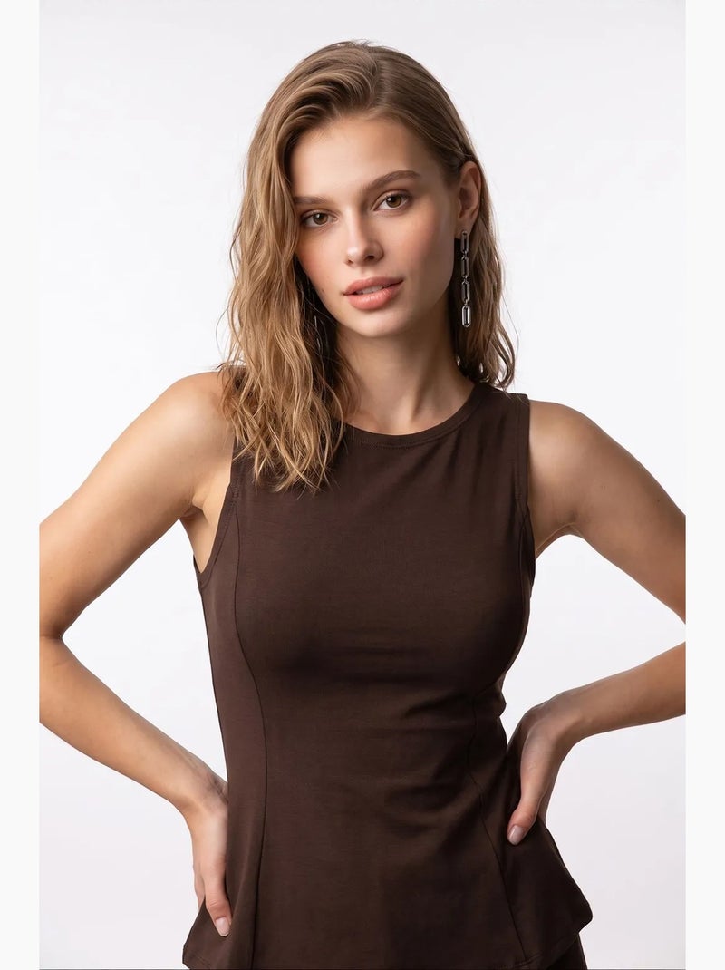 Mouwloze getailleerde blouse met ronde hals mixray Bruin - Kiabi