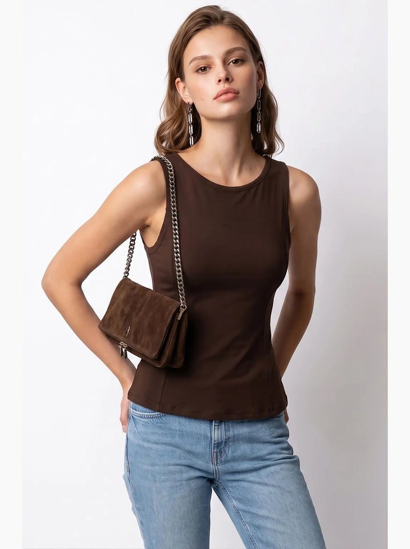 Mouwloze getailleerde blouse met ronde hals mixray Bruin - Kiabi