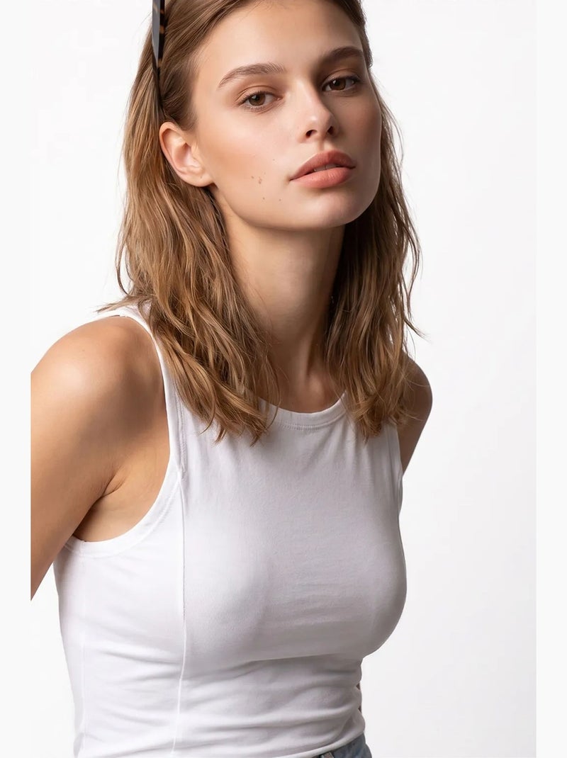 Mouwloze getailleerde blouse met ronde hals mixray Wit - Kiabi