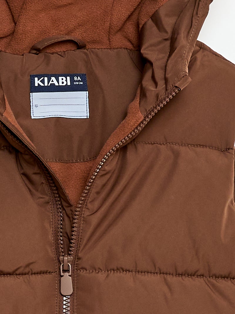 Mouwloze gewatteerde jas met kap Bruin - Kiabi