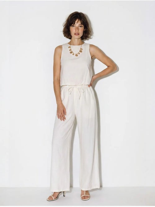 Mouwloze jumpsuit van katoen met wijde pijpen lucci - Kiabi