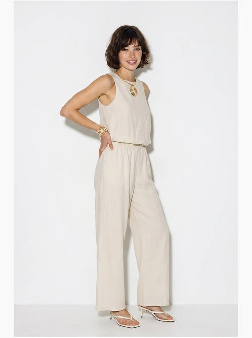 Mouwloze jumpsuit van katoen met wijde pijpen lucci - Kiabi