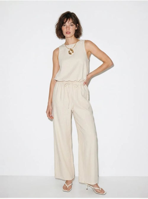 Mouwloze jumpsuit van katoen met wijde pijpen lucci - Kiabi