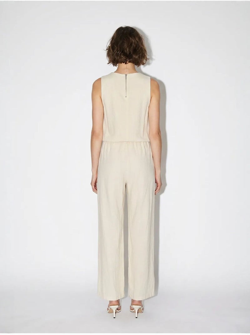 Mouwloze jumpsuit van katoen met wijde pijpen lucci Klei-beige - Kiabi