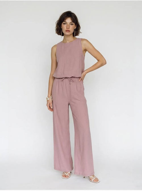 Mouwloze jumpsuit van katoen met wijde pijpen lucci - Kiabi