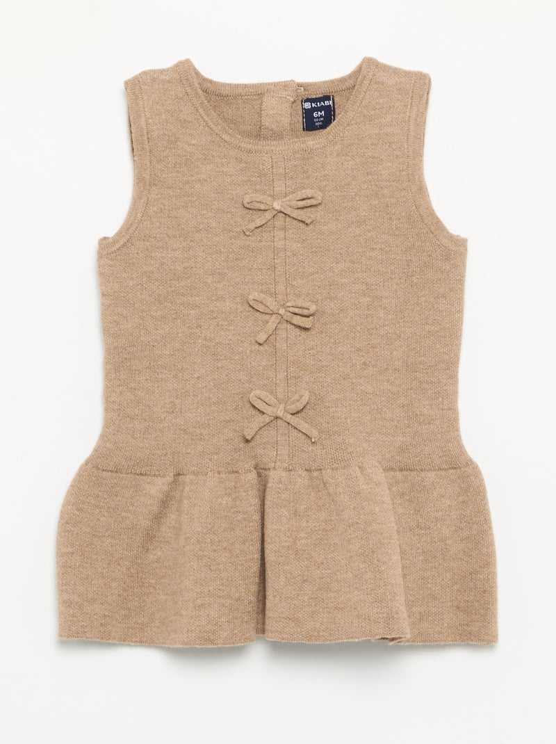 Mouwloze jurk van tricot met strikjes Biege - Kiabi