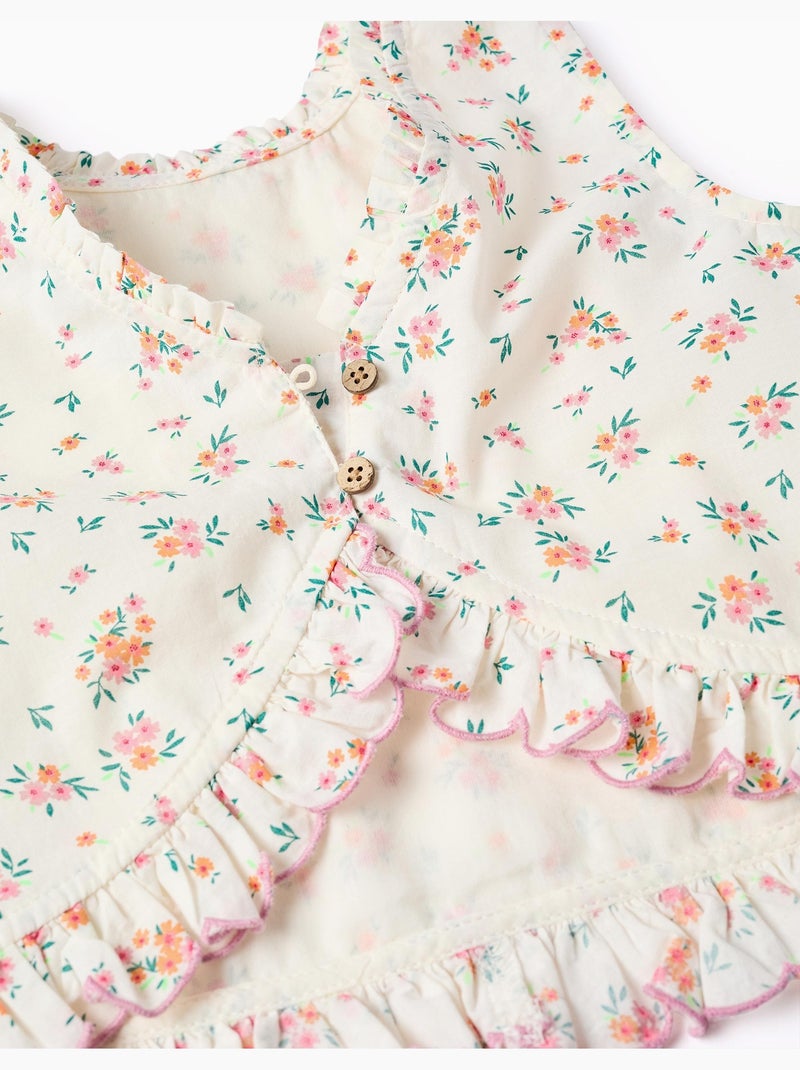 Mouwloze katoenen top met bloemenpatroon Lichtbeige - Kiabi