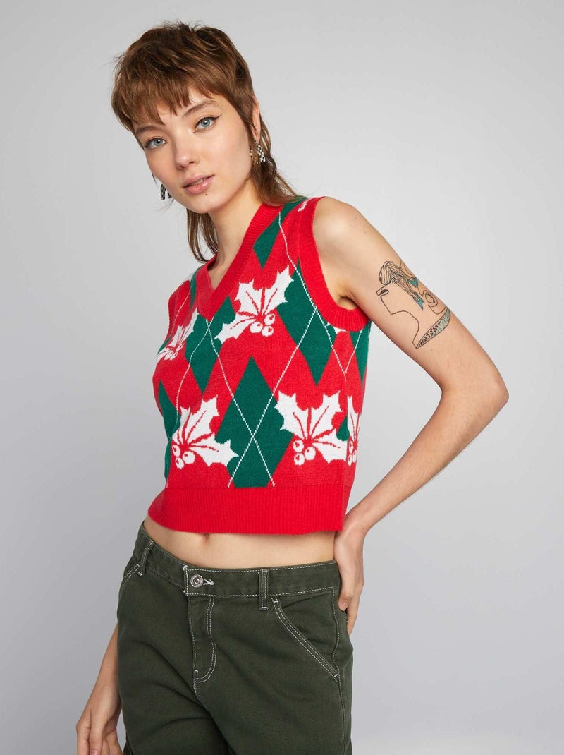 Mouwloze kersttrui ROOD - Kiabi