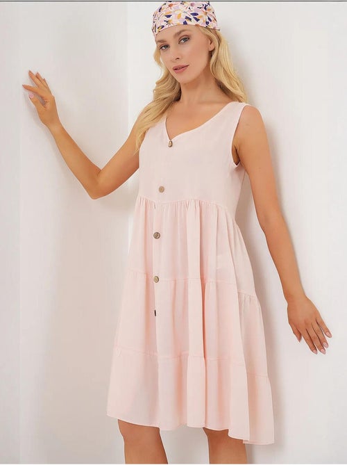 Mouwloze korte jurk met knopen bdart - Kiabi Mouwloze korte jurk met knopen bdart - Kiabi