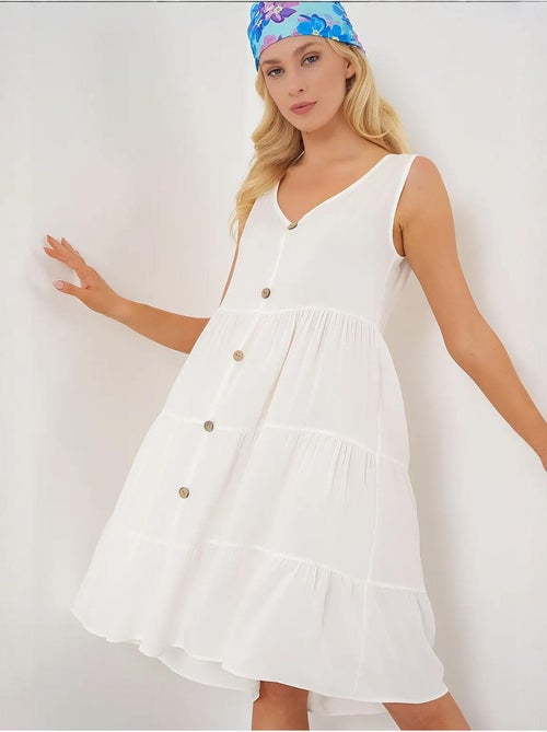 Mouwloze korte jurk met knopen bdart - Kiabi Mouwloze korte jurk met knopen bdart - Kiabi
