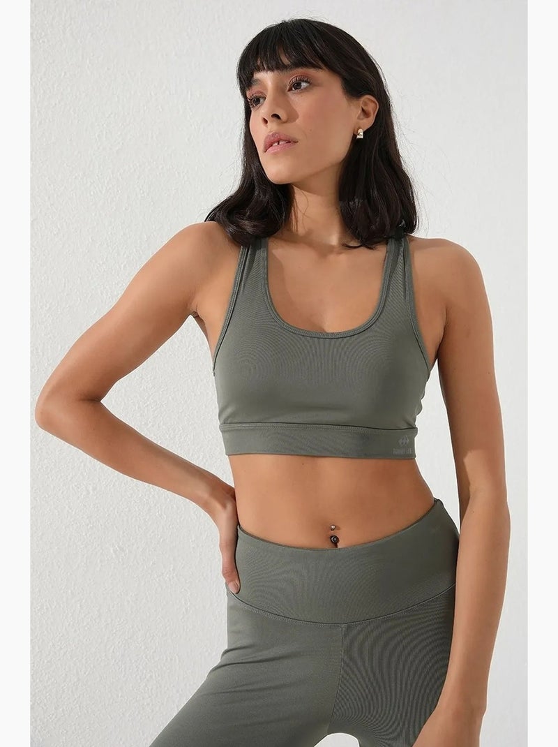 Mouwloze, korte, nauwsluitende sporttop tommy Kaki - Kiabi