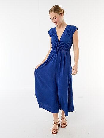 Mouwloze lange jurk met knoop