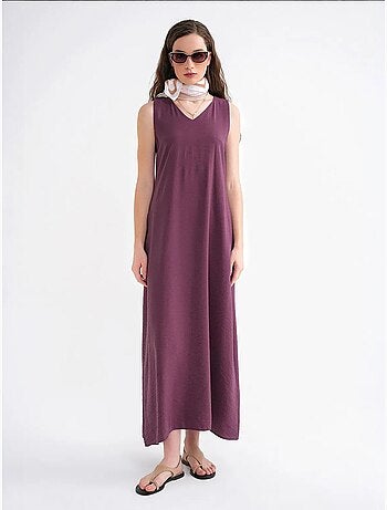 Mouwloze maxi-jurk met v-hals en zakken mixray