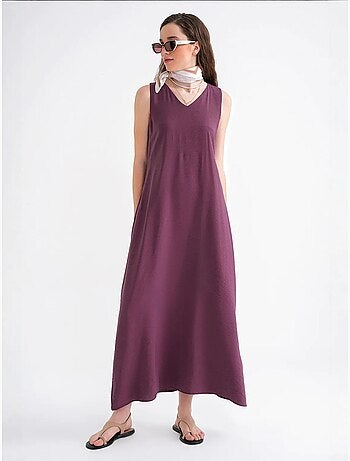 Mouwloze maxi-jurk met v-hals en zakken mixray