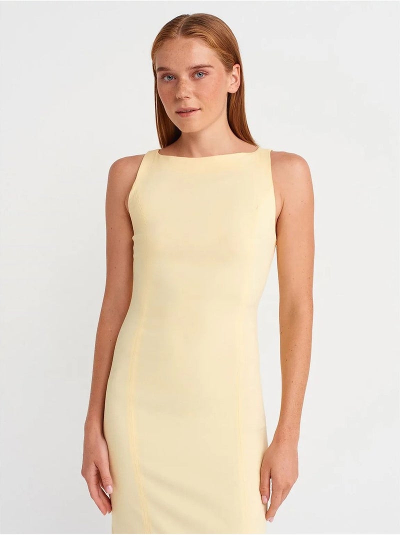 Mouwloze midi bodyconjurk met split dilvin Citroengeel - Kiabi