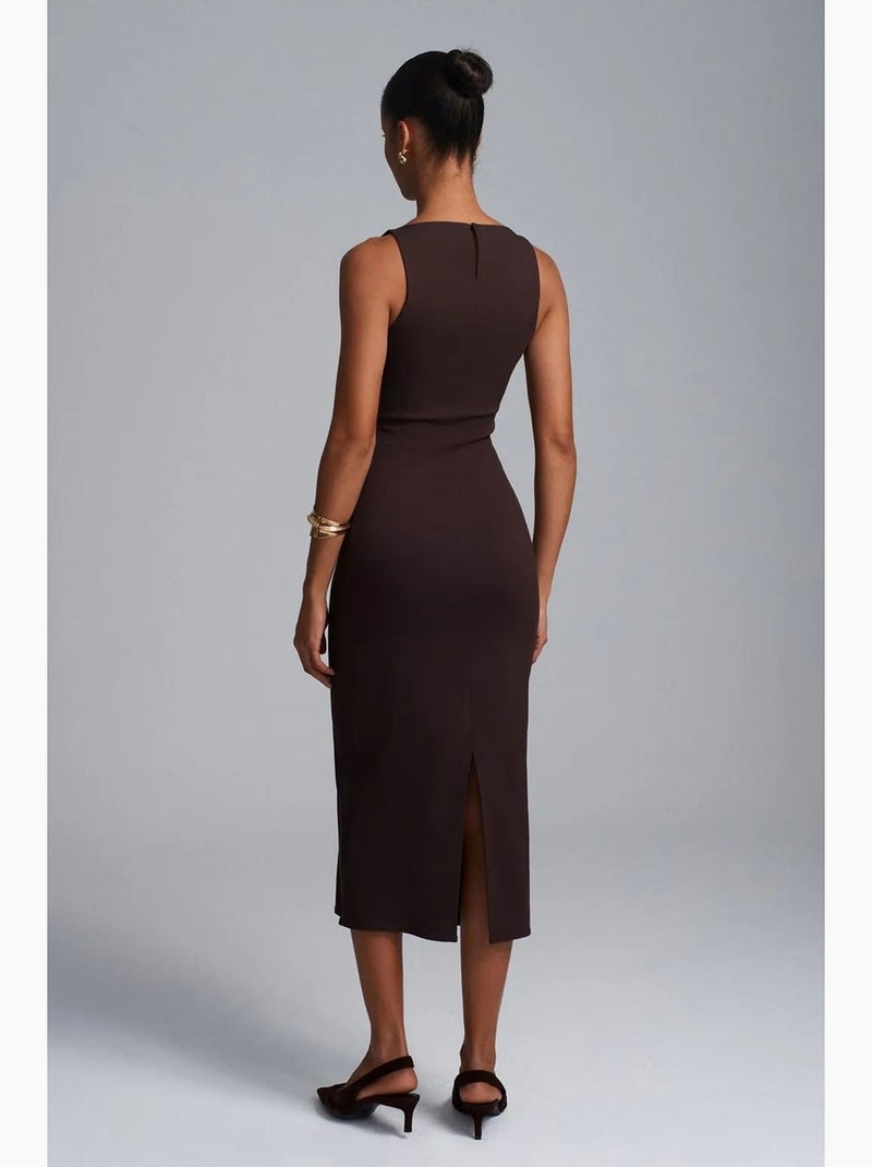 Mouwloze midi bodyconjurk met split dilvin Donkerbruin - Kiabi