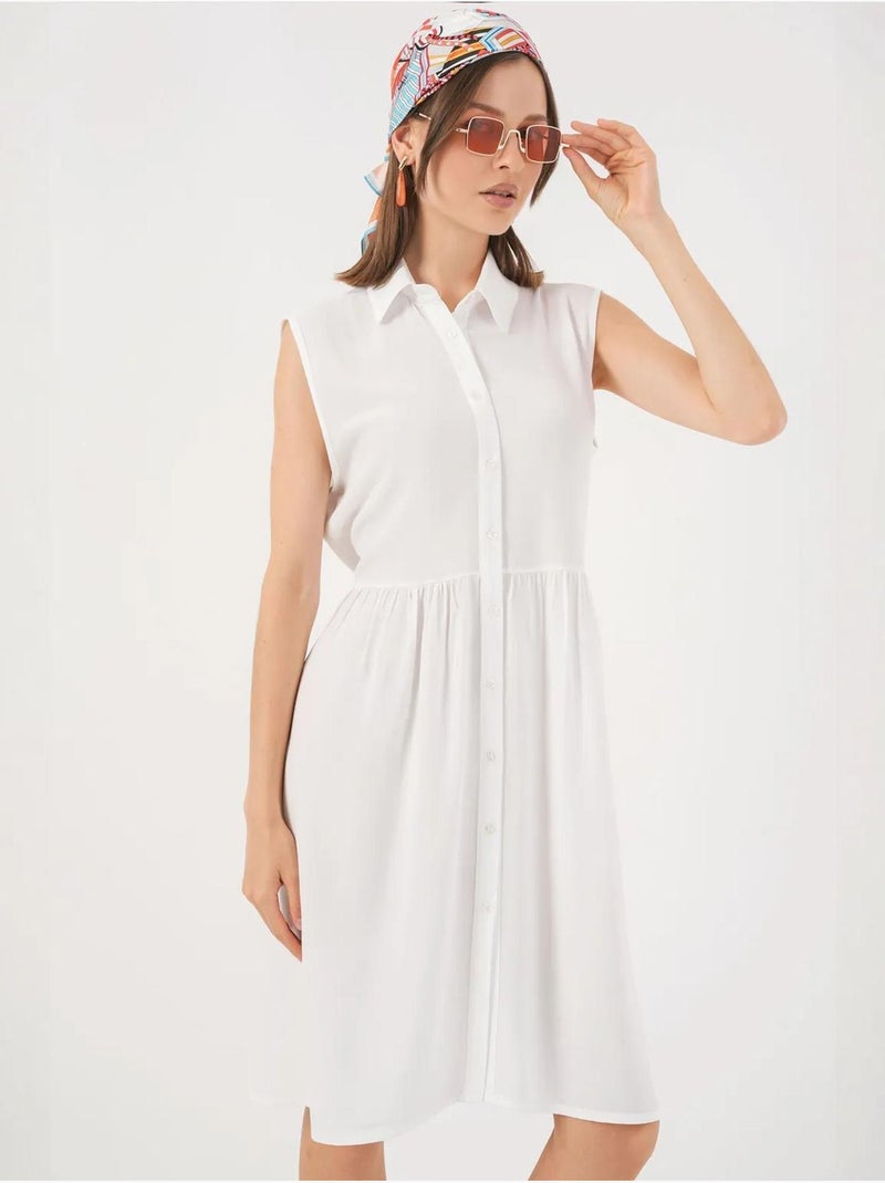 Mouwloze midi-jurk met knopen en overhemdkraag bdart Wit - Kiabi