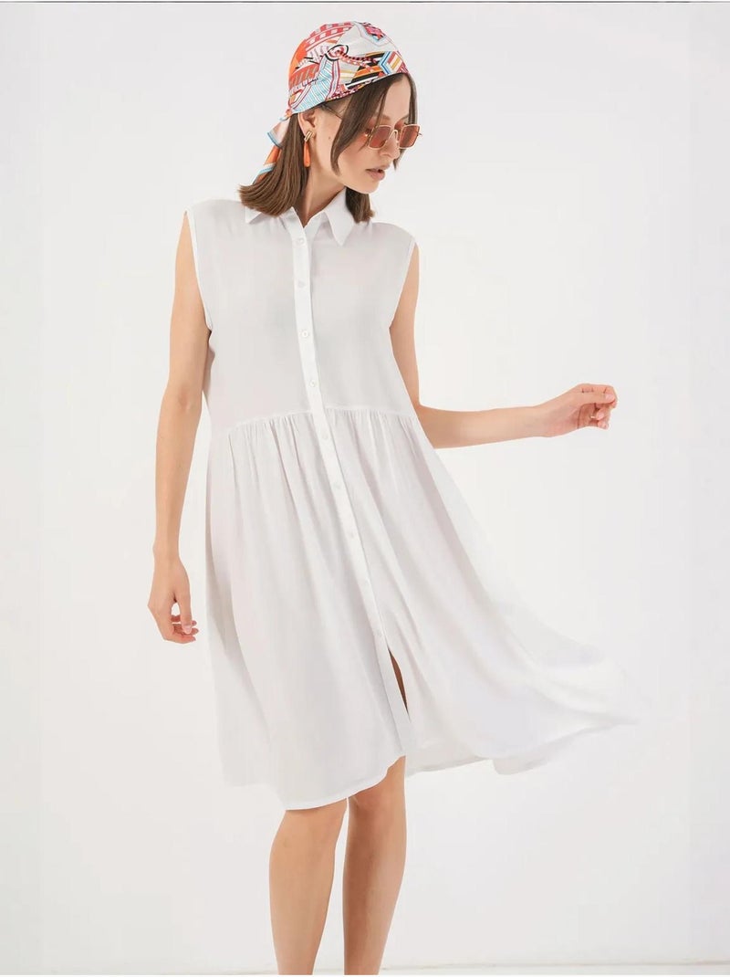 Mouwloze midi-jurk met knopen en overhemdkraag bdart Wit - Kiabi