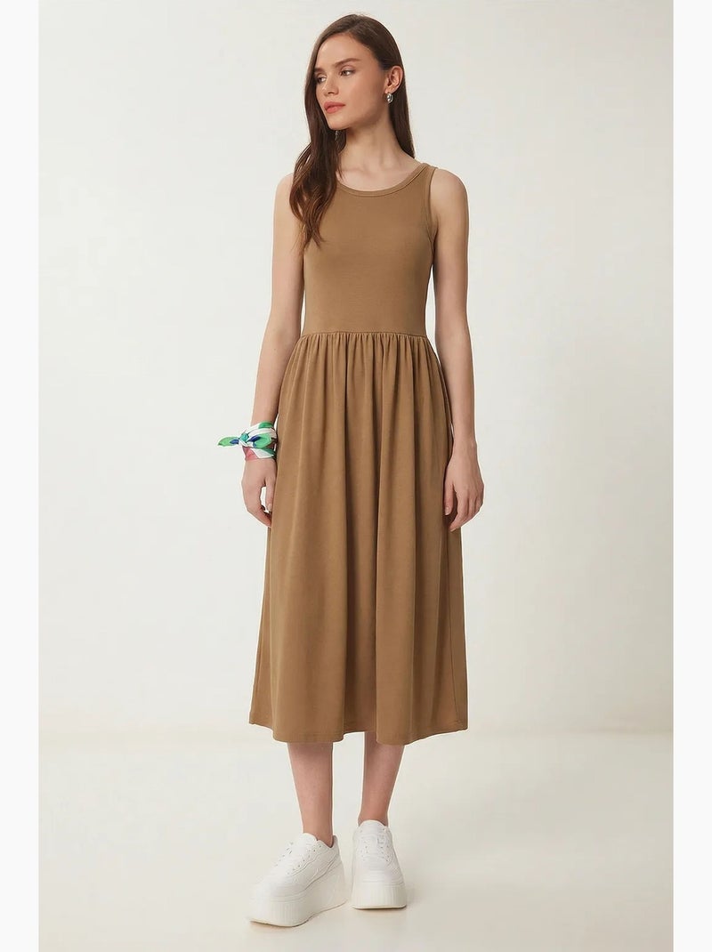 Mouwloze midi-jurk met ronde hals istanbul Lichtbeige - Kiabi