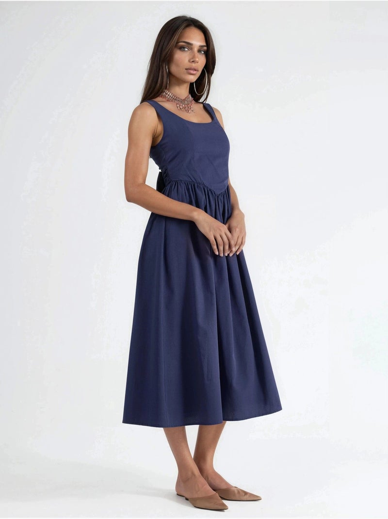 Mouwloze midi-jurk met ronde halslijn busem Marineblauw - Kiabi