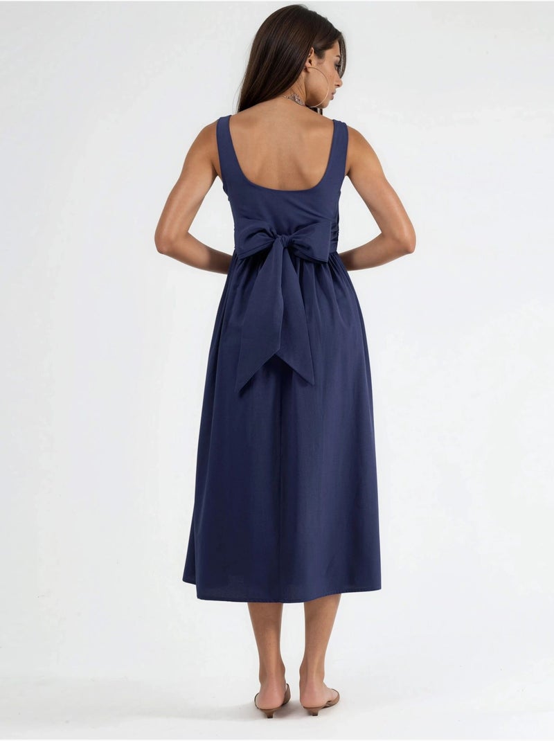Mouwloze midi-jurk met ronde halslijn busem Marineblauw - Kiabi