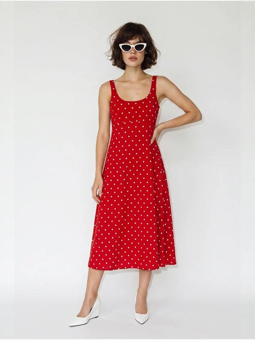 Mouwloze midi-jurk met stippen en strikdetail lucci - Kiabi Mouwloze midi-jurk met stippen en strikdetail lucci - Kiabi
