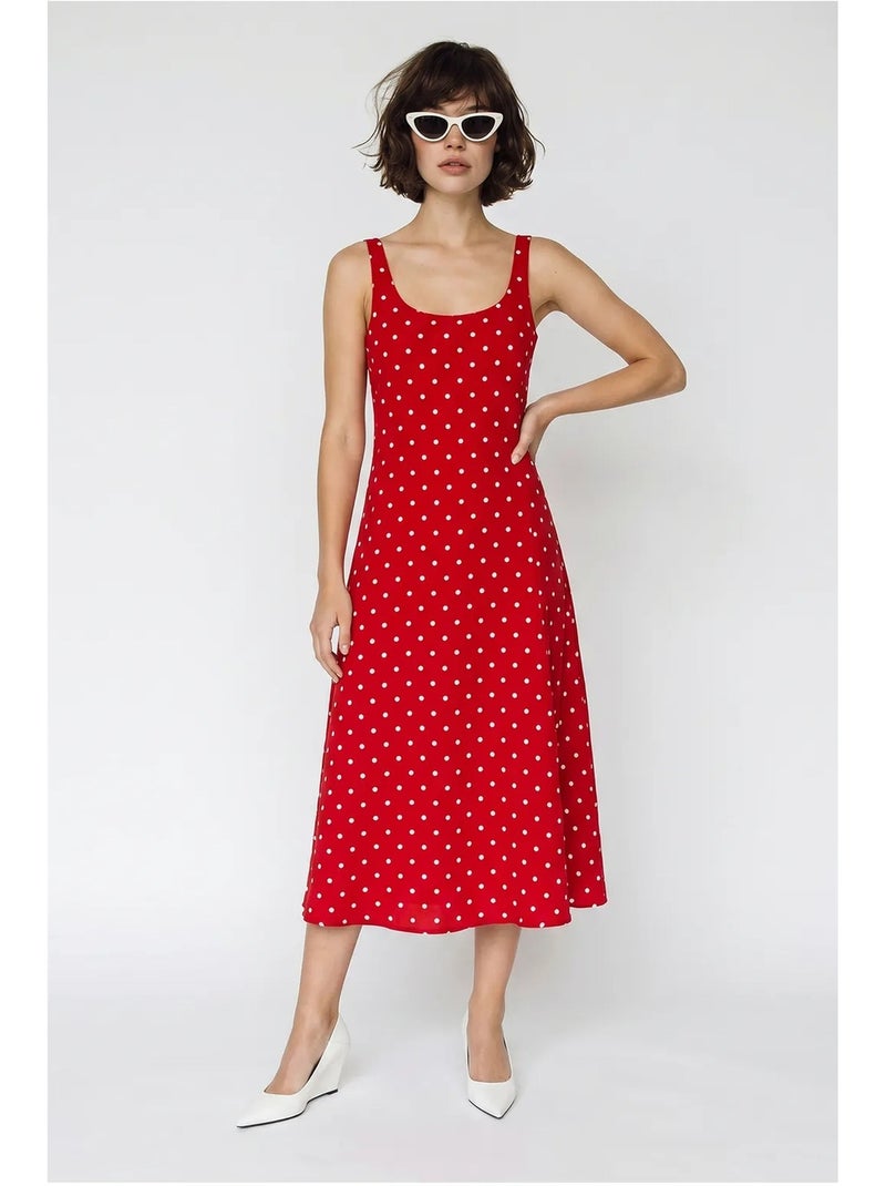 Mouwloze midi-jurk met stippen en strikdetail lucci Rood - Kiabi