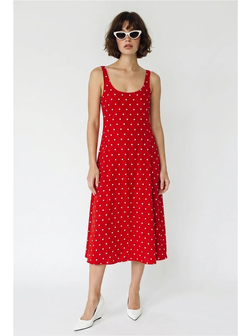 Mouwloze midi-jurk met stippen en strikdetail lucci Rood - Kiabi