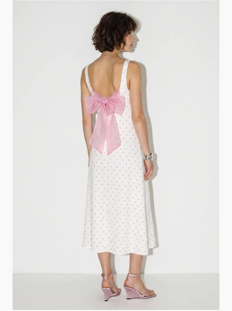 Mouwloze midi-jurk met stippen en strikdetail lucci Wit - Kiabi