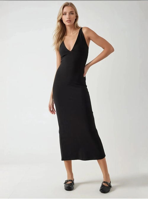 Mouwloze midi-jurk met v-hals hiccup - Kiabi