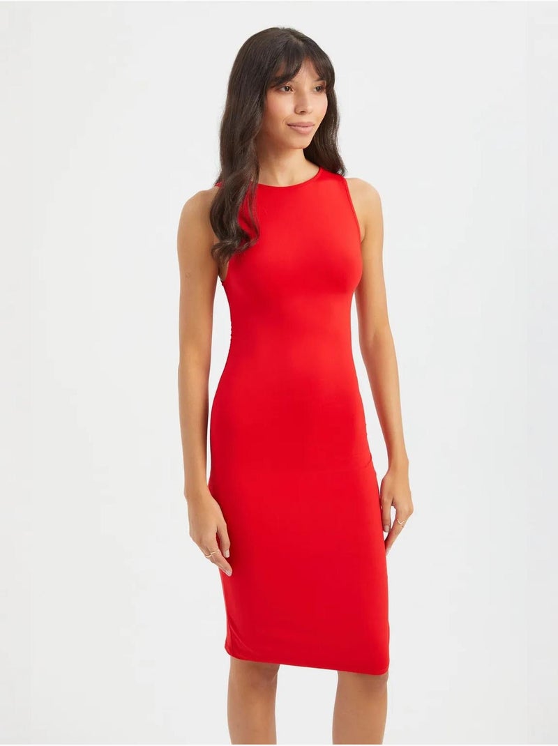 Mouwloze mini-bodyconjurk met ronde hals hiccup Rood - Kiabi