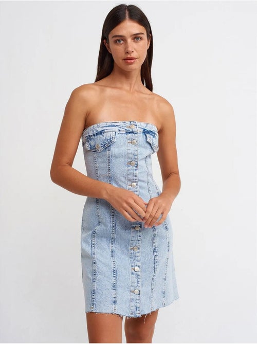 Mouwloze mini denimjurk zonder bandjes dilvin - Kiabi