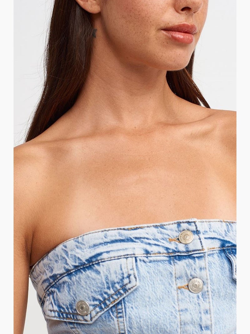 Mouwloze mini denimjurk zonder bandjes dilvin Lichtblauw - Kiabi