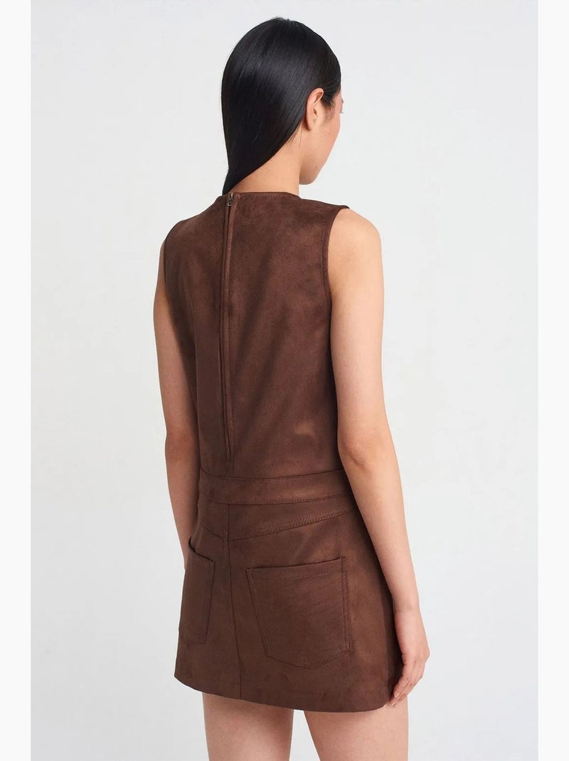Mouwloze mini-jurk van imitatieleer dilvin Bruin - Kiabi