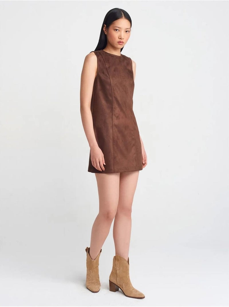 Mouwloze mini-jurk van imitatieleer dilvin Bruin - Kiabi