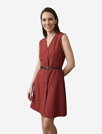 Mouwloze mini shiftjurk met v-hals en ceintuur my fashion