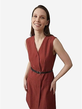 Mouwloze mini shiftjurk met v-hals en ceintuur my fashion